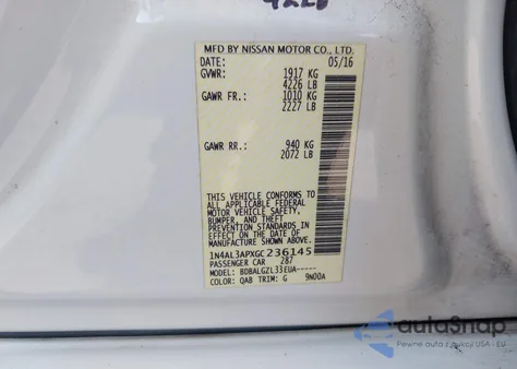 2016 Nissan Altima 2.5 S z USA, uszkodzony, nr VIN 1N4AL3APXGC236145